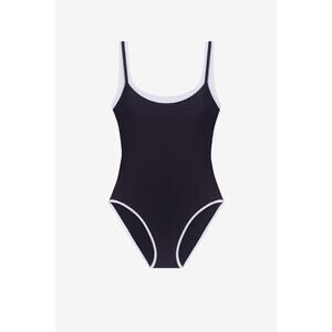 Mimi Flamingo Drift Layered One Piece Swimsuit Black White Size 12 UPF‎ 50+ New